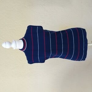 Primstyle Vintage Blue Striped Mock Neck Sleeveless Sweater Size Medium